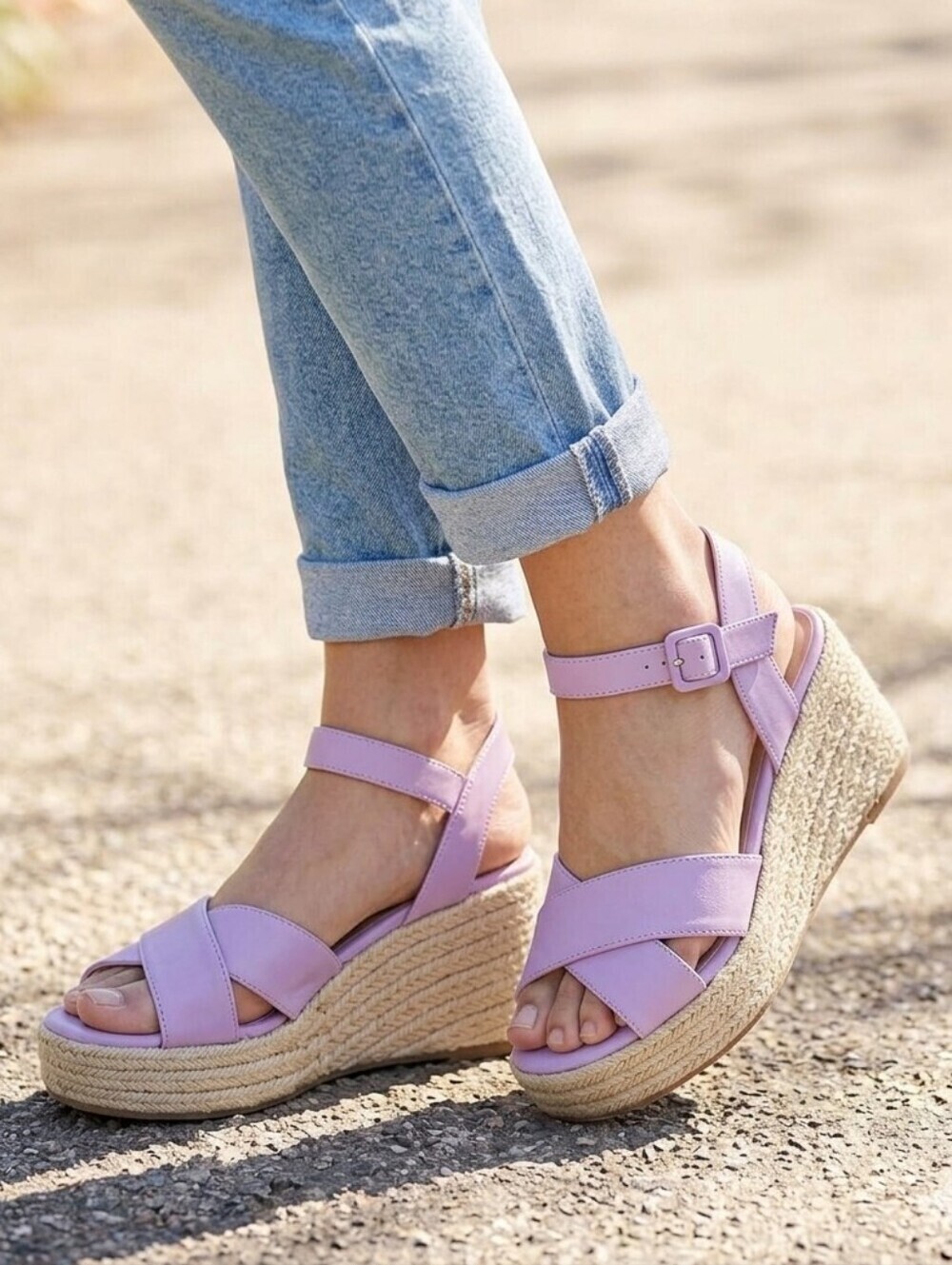 Nature Breeze Barbie Lilac Faux Leather Espadrille Wedge Sandal Platform 7.5 NWT